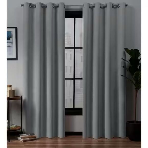 Academy Silver Solid Blackout Grommet Top Curtain, 52 in. W x 84in. L (Set of 2) - Picture 1 of 2